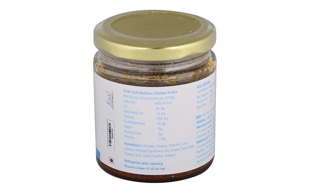 Eatelish Goan Style Balachao Chicken Pickle   Glass Jar  150 grams